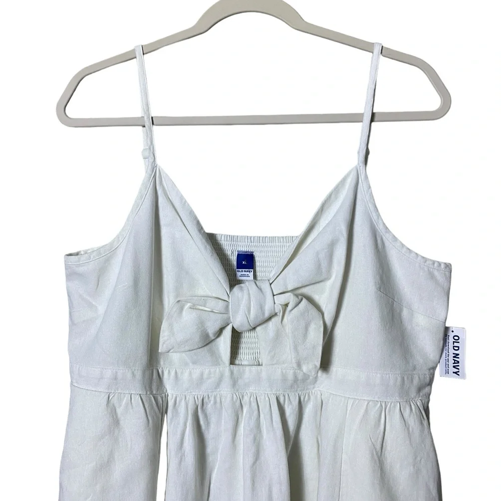 Old Navy Fit & Flare Smocked Linen Cami Dress Size XL Beachy Girlcore Fe…_3